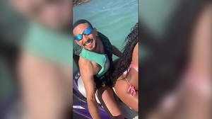 Young mega-breezy left her husband on the beach and had wrath with the lecturer on the jet ski.