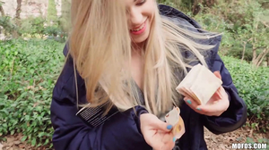 Woods sex in POV style with a young PAWG blonde