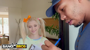 Petite pigtailed blonde teen fucks the black mailman