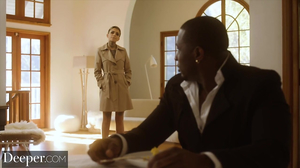 Tattooed gir wlth short hair taking a black schlong