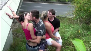 Jism on a obese doll with big bumpers in extreme public 4 way anger by a highway