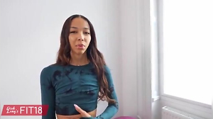 Tall and Skinny Light Skin Dark-Hued Fashion Model Lia Lin Pulverized In Yoga Pants At The Gym